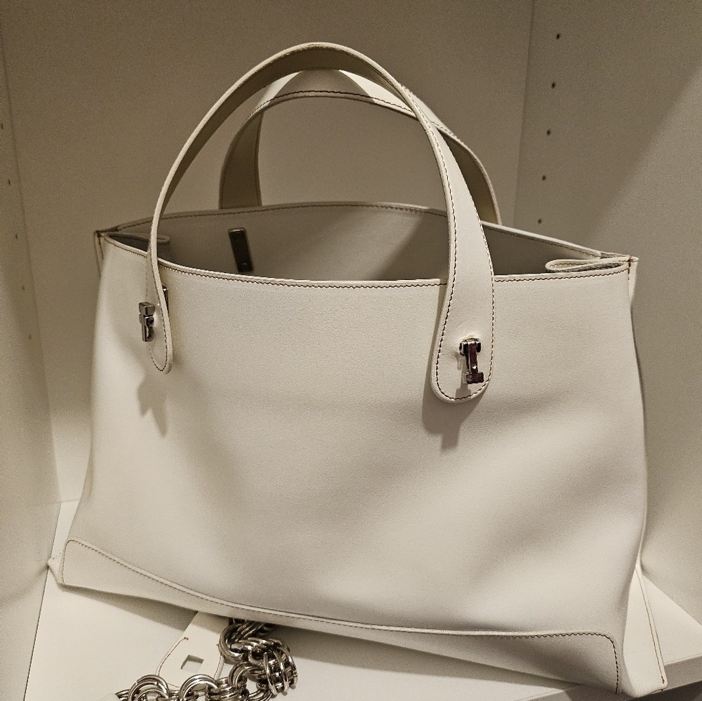Elegant White Leather Tote Bag